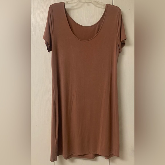 Daily Ritual Midi Length Dress Short Sleeve Brown Size Large - Picture 2 of 3